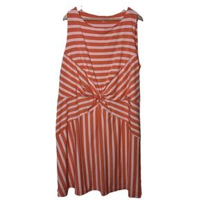 LANDS'END Orange/White Striped Mid Twist Dress Sleeveless Cotton Size 3X 24-26